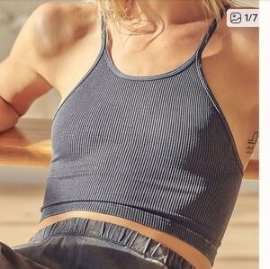 Free People Ribbed Happiness Crop Top in Washed Black